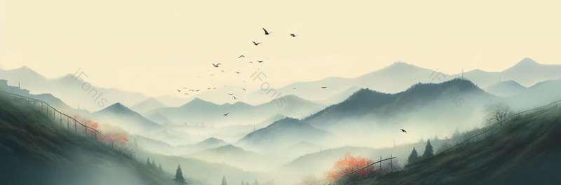 山坡篱笆淡彩水墨画中国风背景,插画/手绘图,插画/手绘图库,插画/手绘图下载,插画/手绘